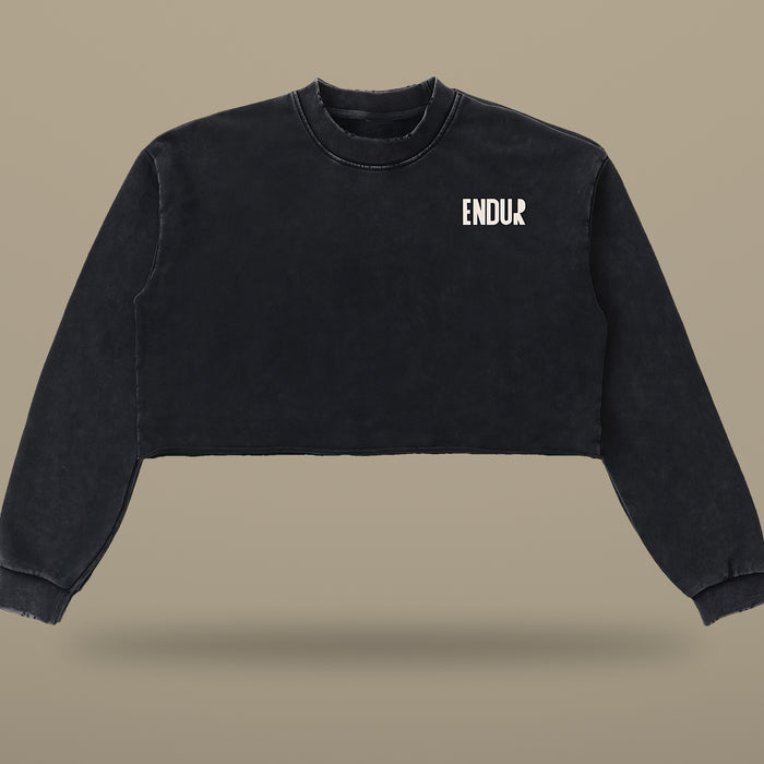 Snow Wash Raw Edge Crop Sweatshirt