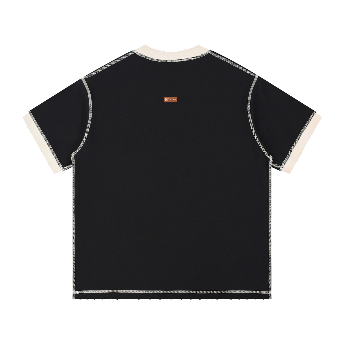 Running Club Ringer Tee — Black with Apricot, flat product view