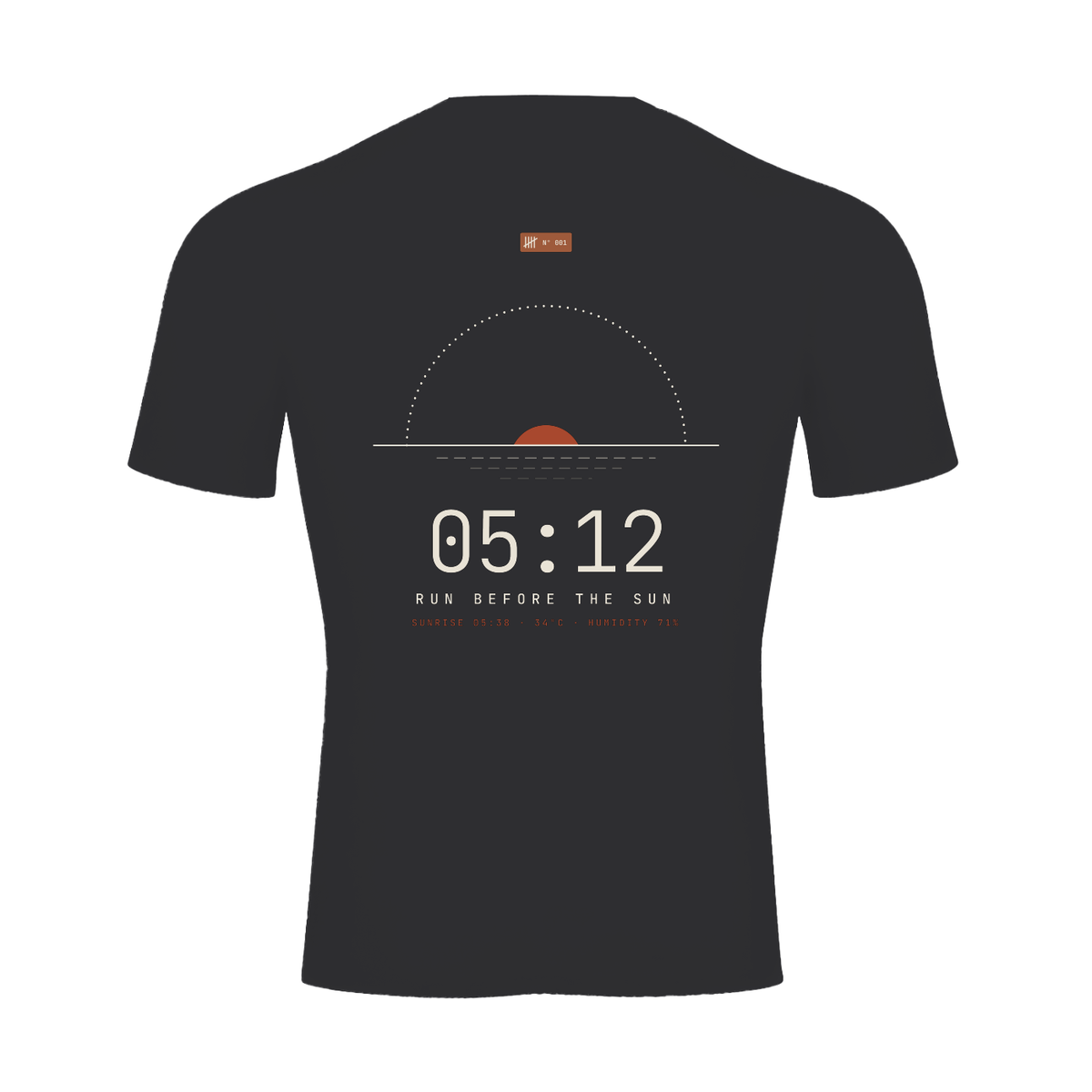 Before The Sun Run Tee — Black, flat product view