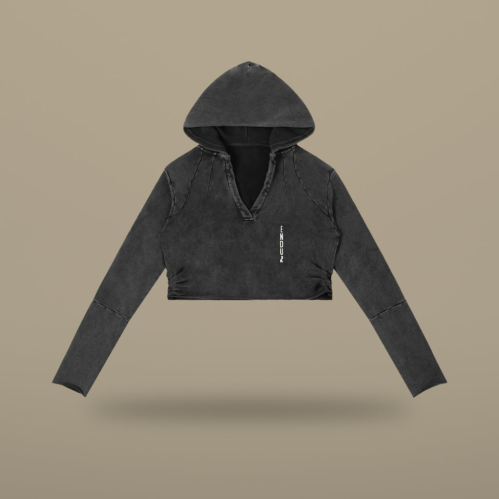 Washed Raw Edge Crop Hoodie