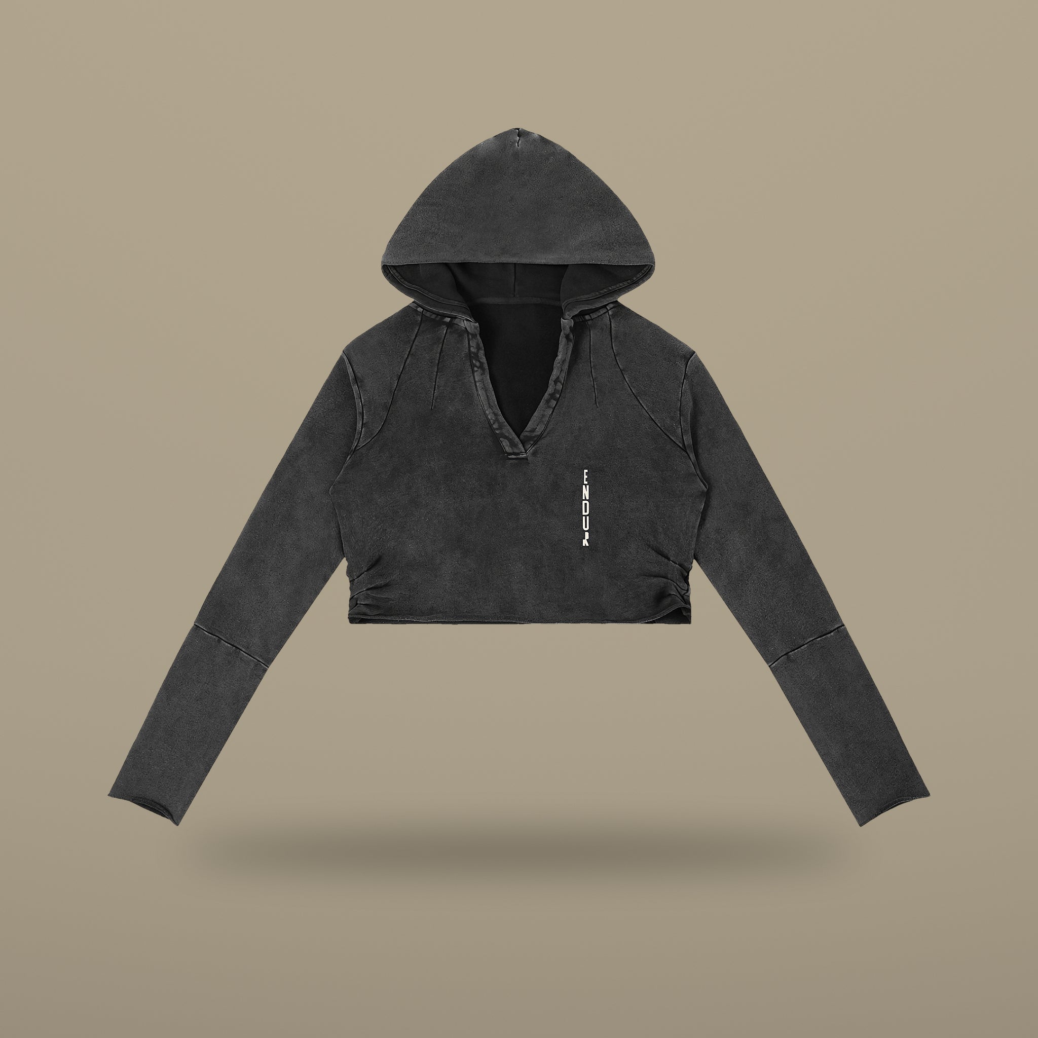 Washed Raw Edge Crop Hoodie