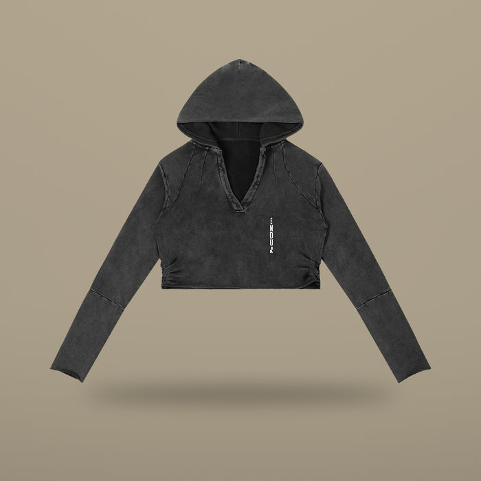 Washed Raw Edge Crop Hoodie