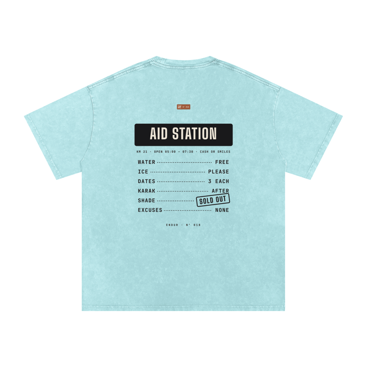Aid Station Oversized Tee — Orange & Water Blue, flat product view