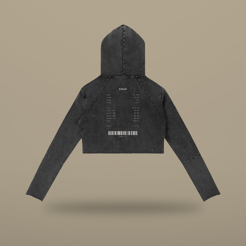Washed Raw Edge Crop Hoodie