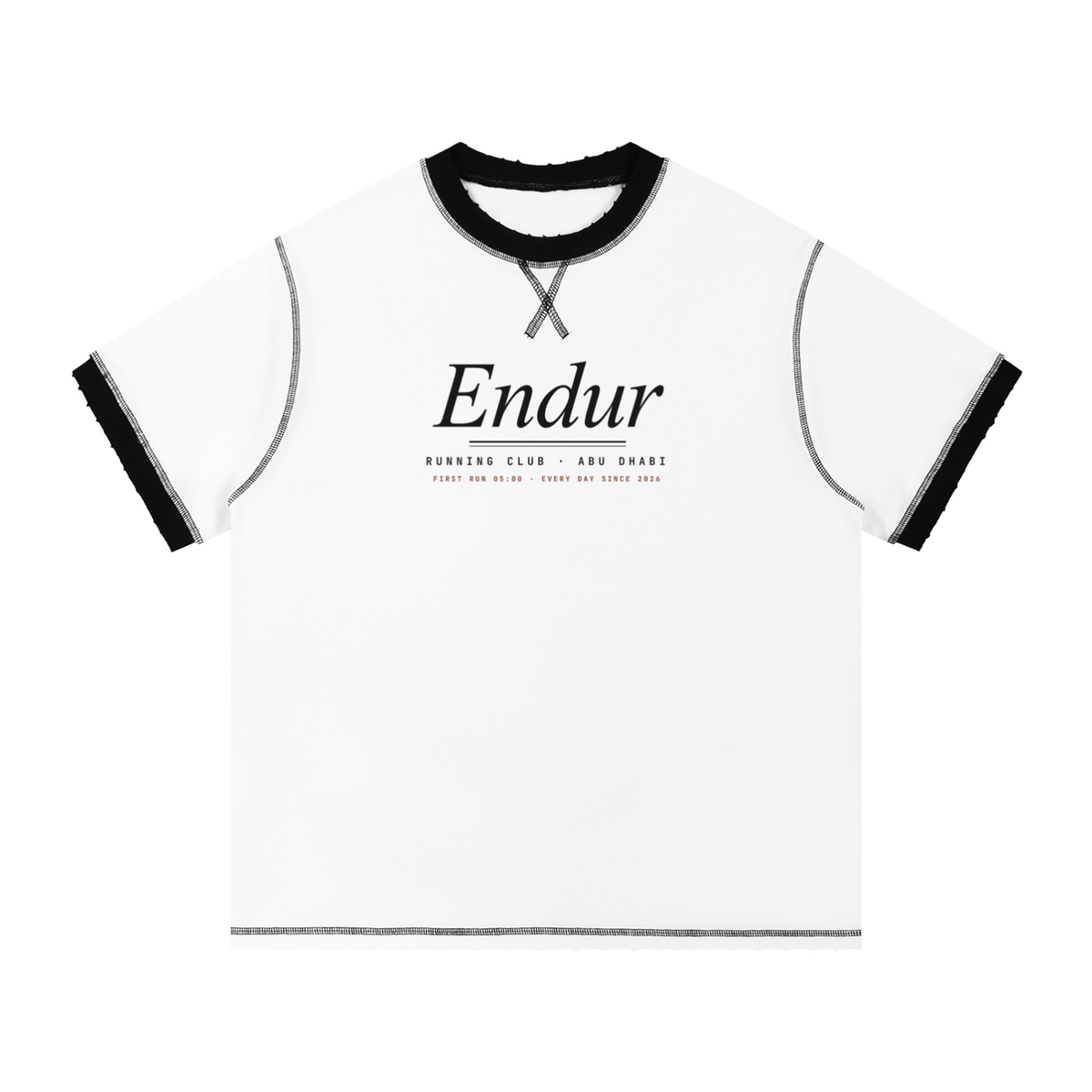 Running Club Ringer Tee — White with Black, flat product view