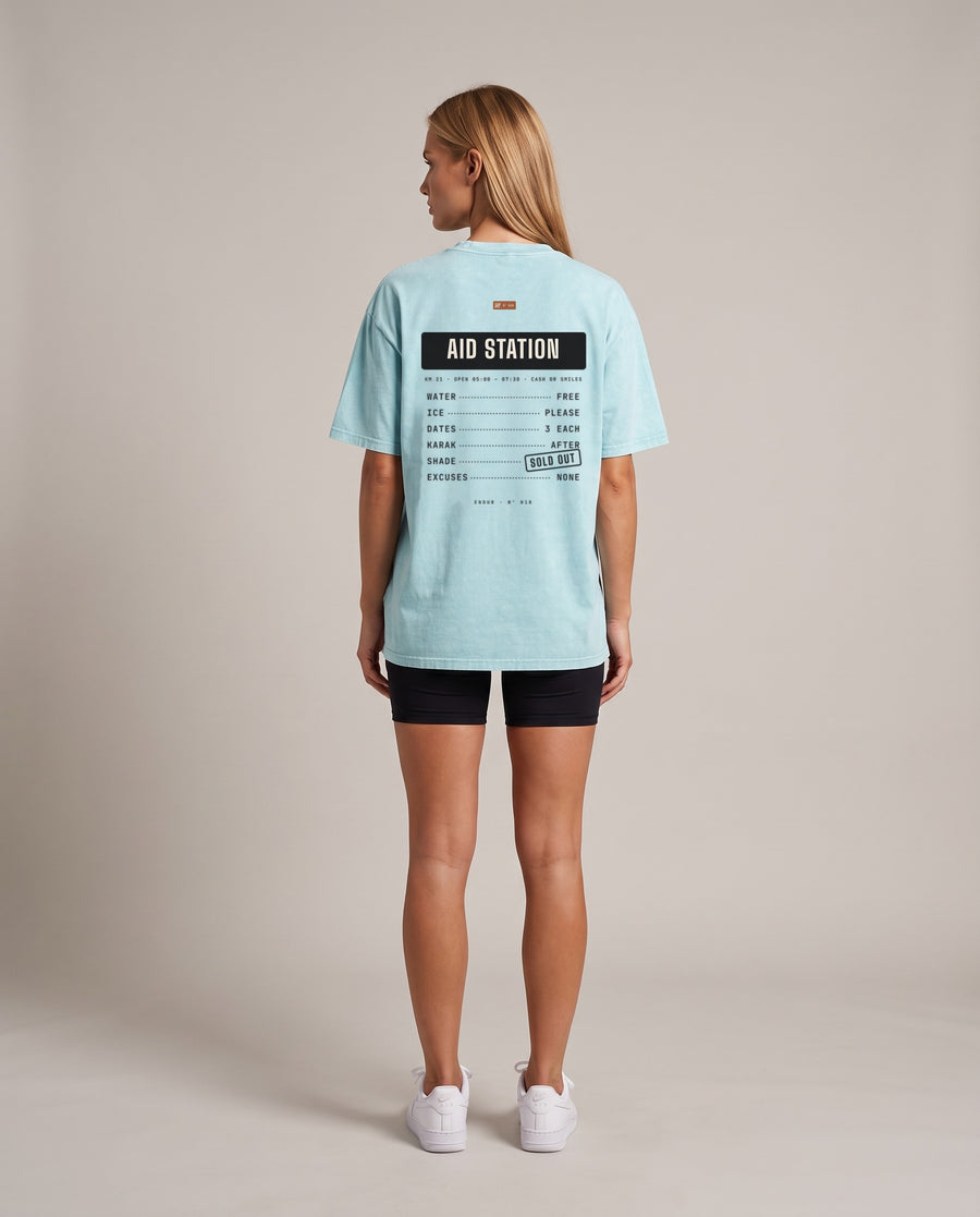 Aid Station Oversized Tee — Orange & Water Blue