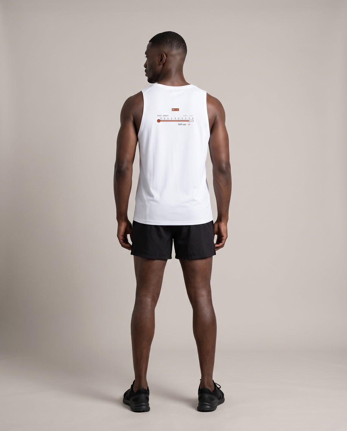 Heat Index Singlet — White, back, worn by an ENDUR model