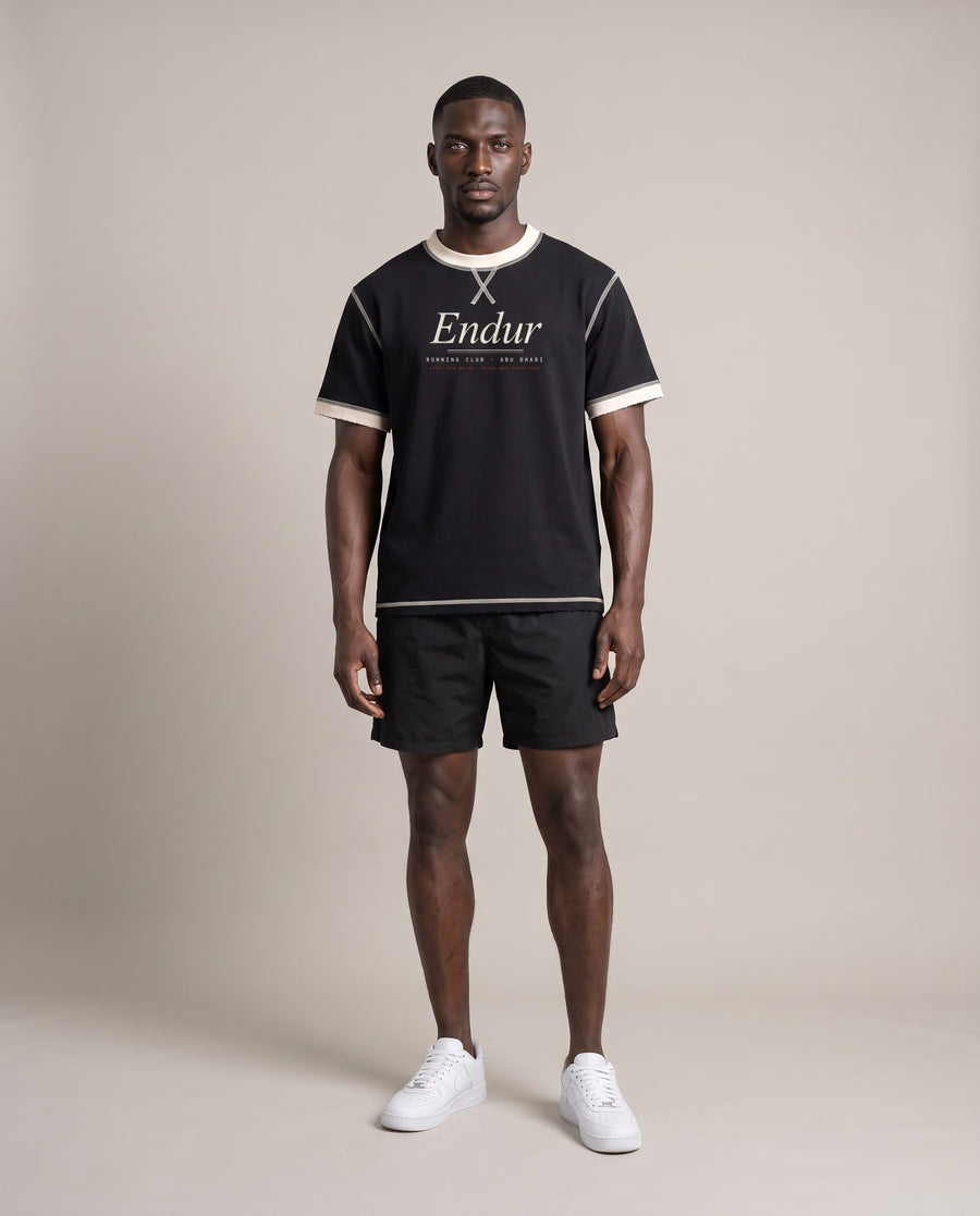 Running Club Ringer Tee — Black with Apricot