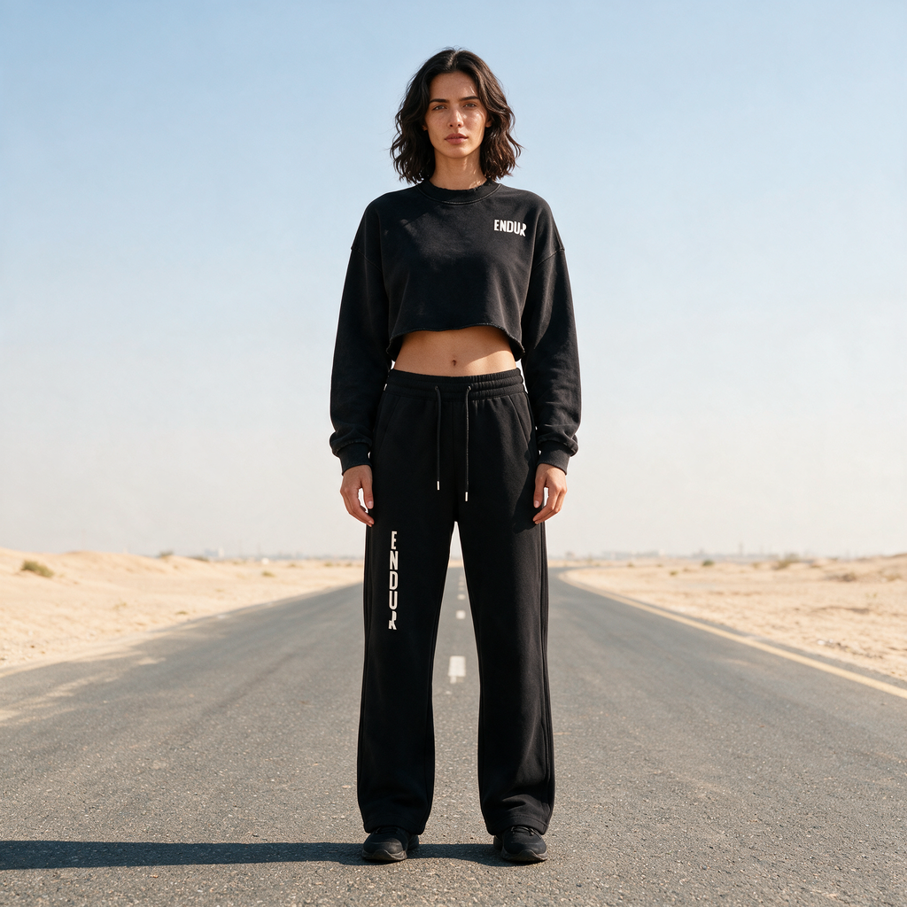 Model wearing the ENDUR Drawstring Straight-Leg Sweatpants, front view