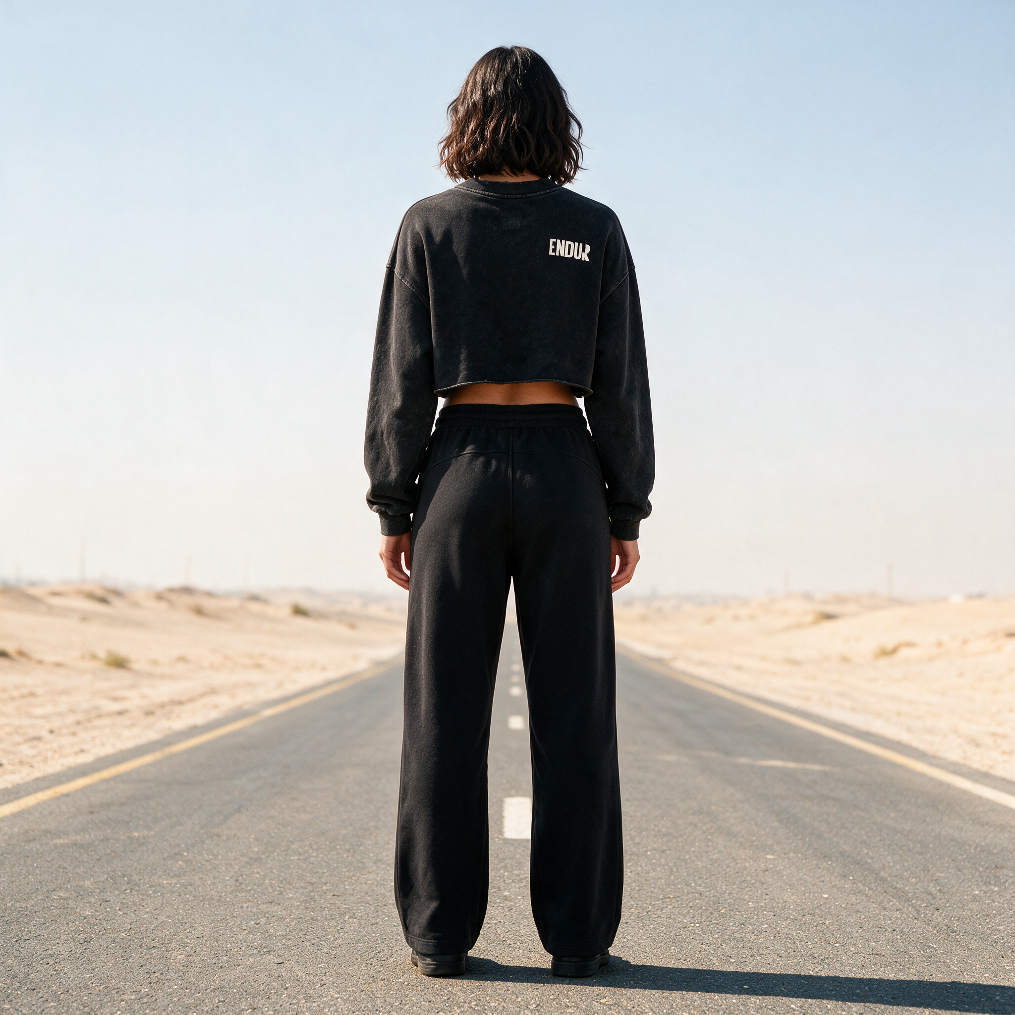 Model wearing the ENDUR Drawstring Straight-Leg Sweatpants, back view