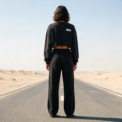 Model wearing the ENDUR Drawstring Straight-Leg Sweatpants, back view
