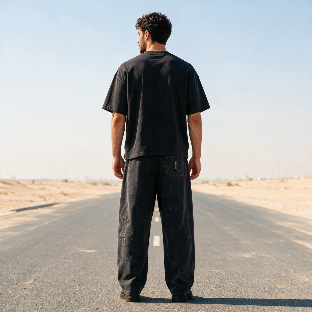 Model wearing the ENDUR Snow Wash Drawstring Pants, back view