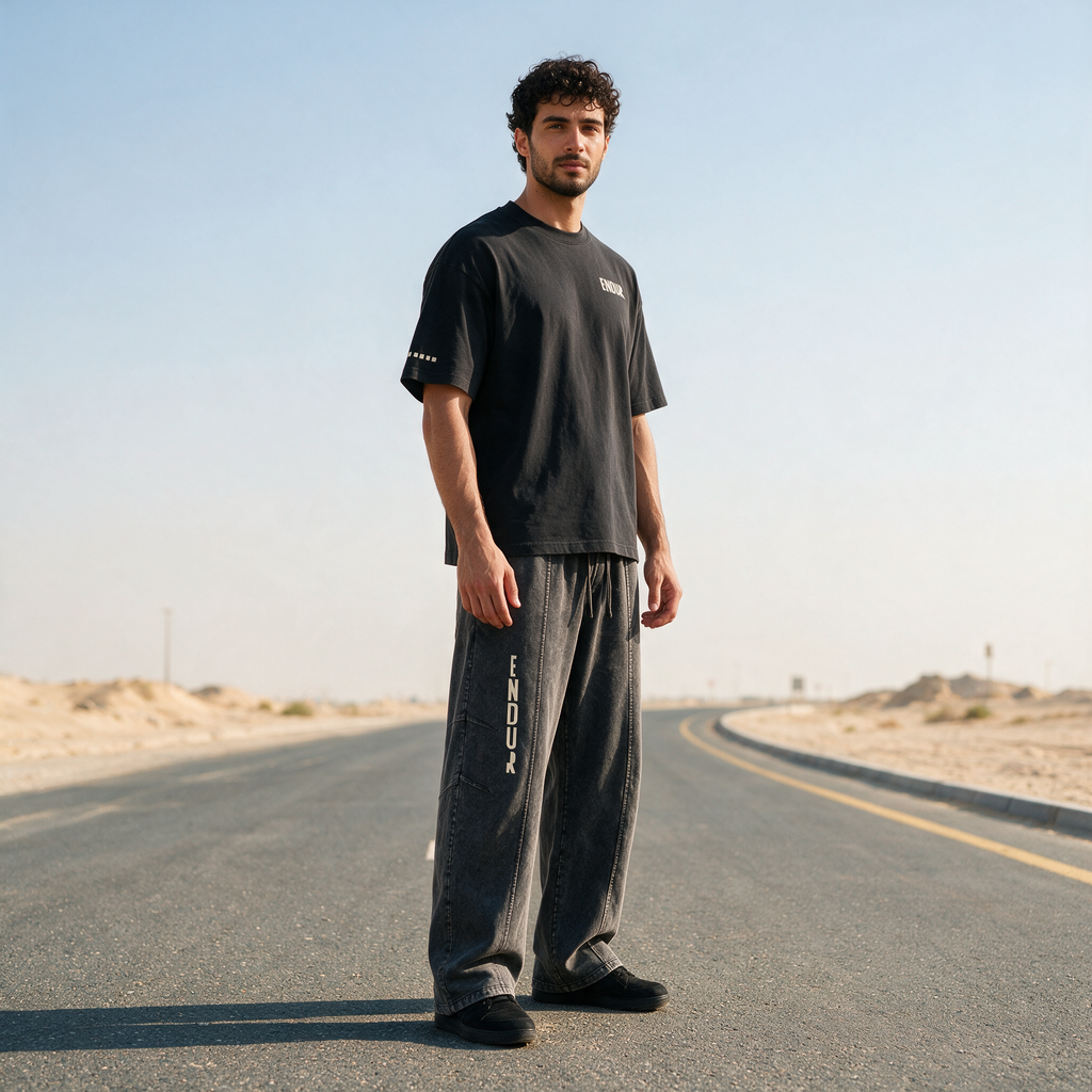 Model wearing the ENDUR Snow Wash Drawstring Pants, three quarter view