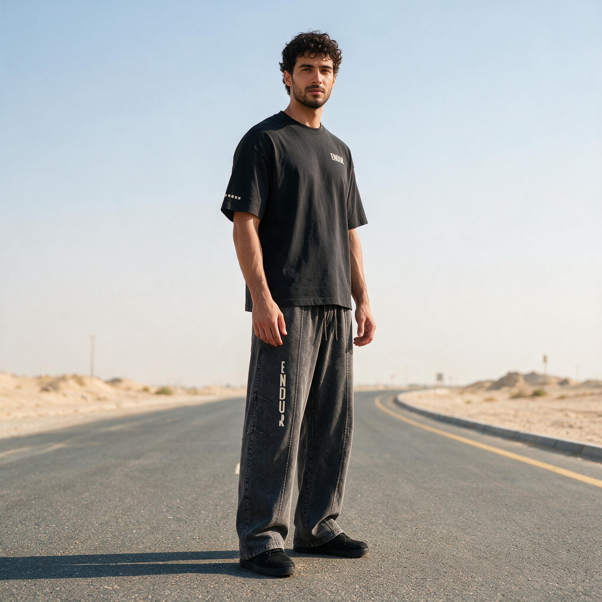 Model wearing the ENDUR Snow Wash Drawstring Pants, three quarter view