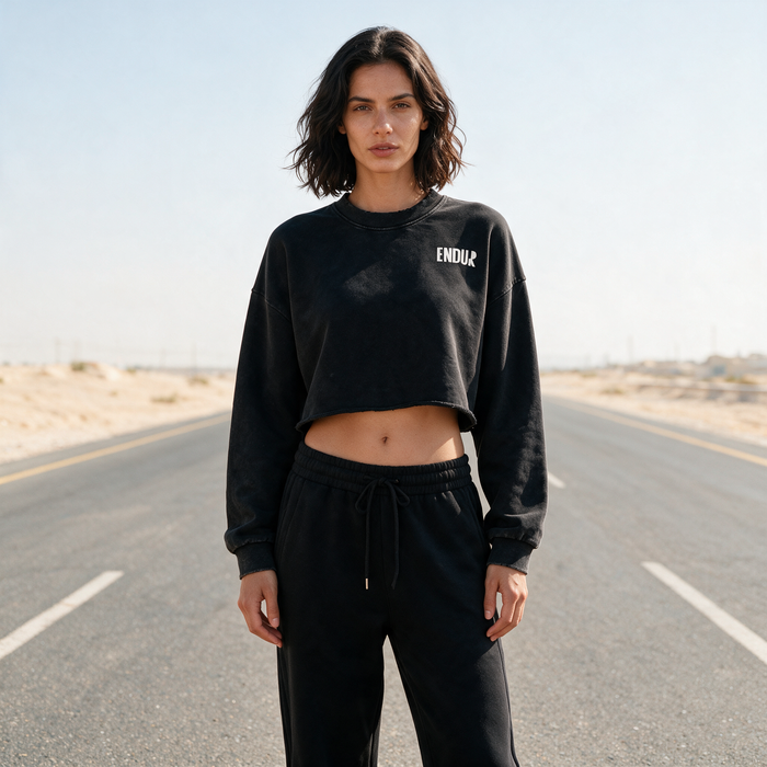 Snow Wash Raw Edge Crop Sweatshirt