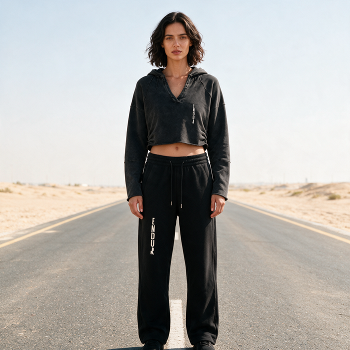 Washed Raw Edge Crop Hoodie