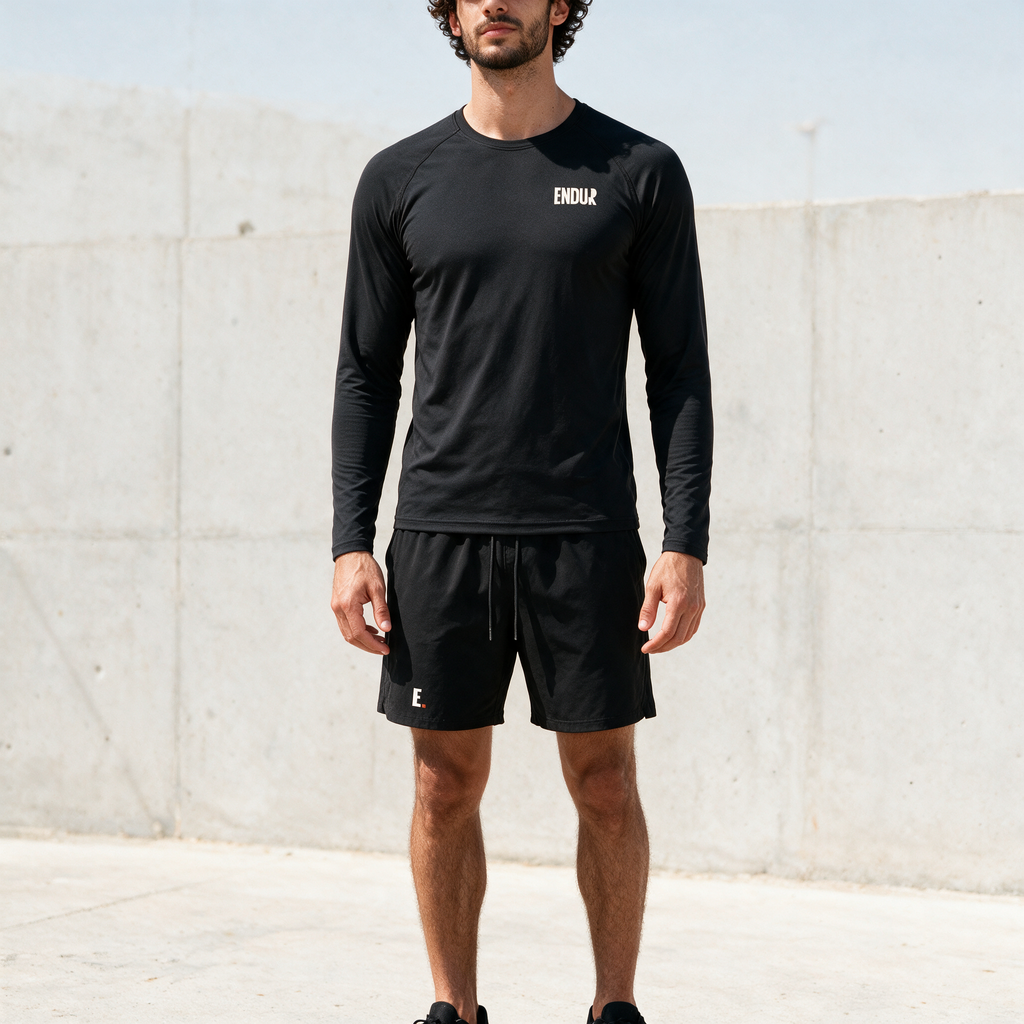Model wearing the ENDUR Off Day Long Sleeve, detail view
