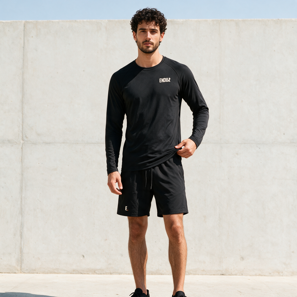 Model wearing the ENDUR Off Day Long Sleeve, styled view