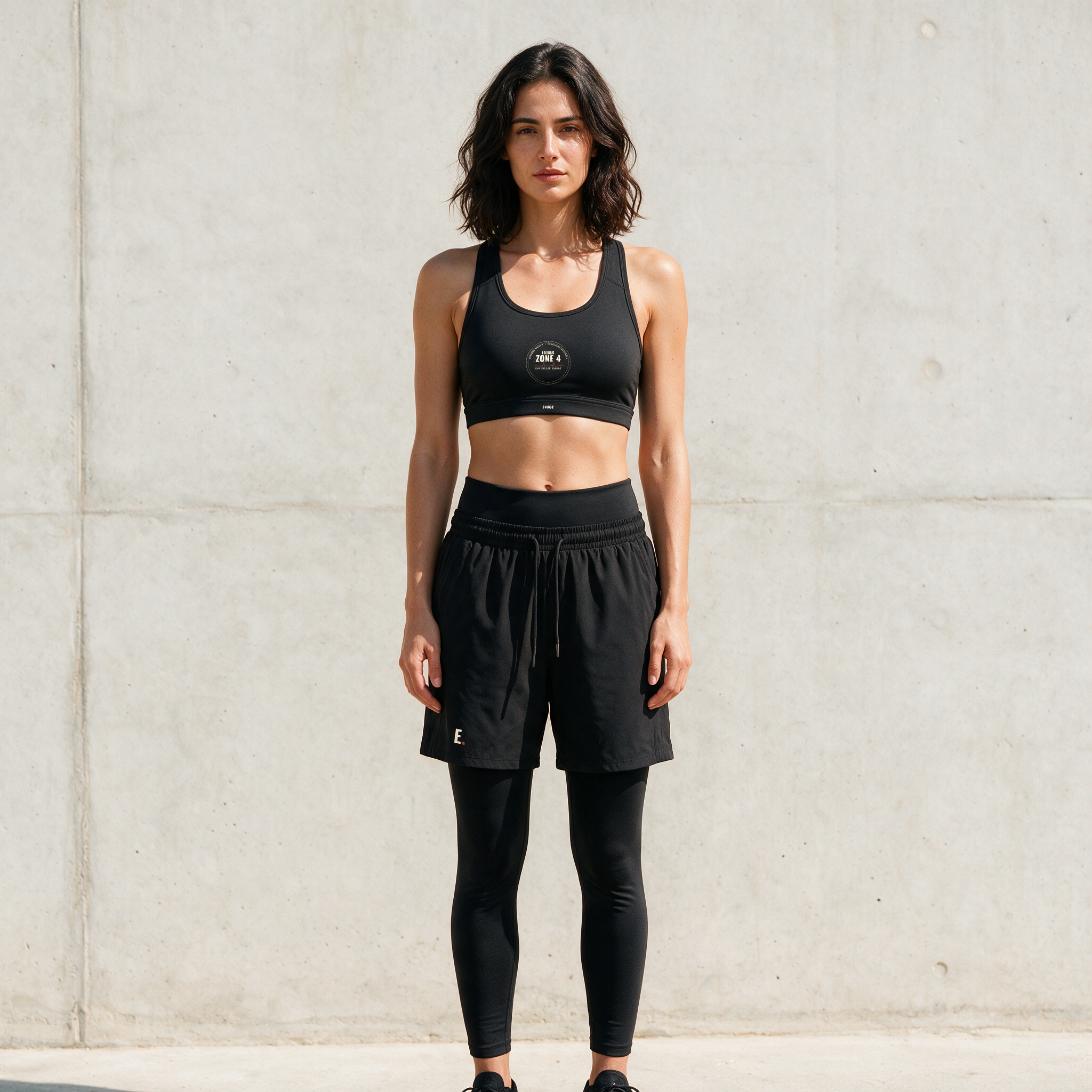 Model wearing the ENDUR Off Day Sports Bra, front view