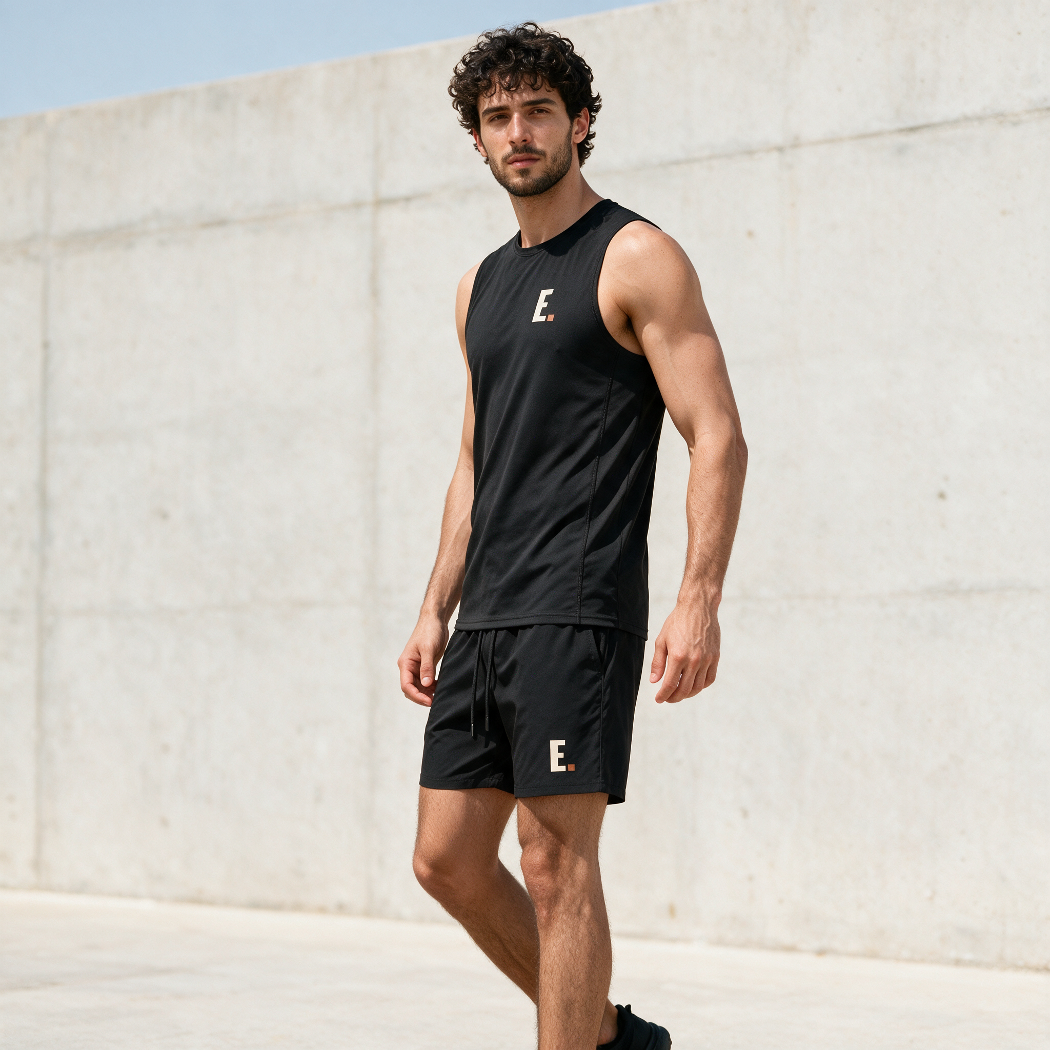Model wearing the ENDUR Off Day Tank, three quarter view