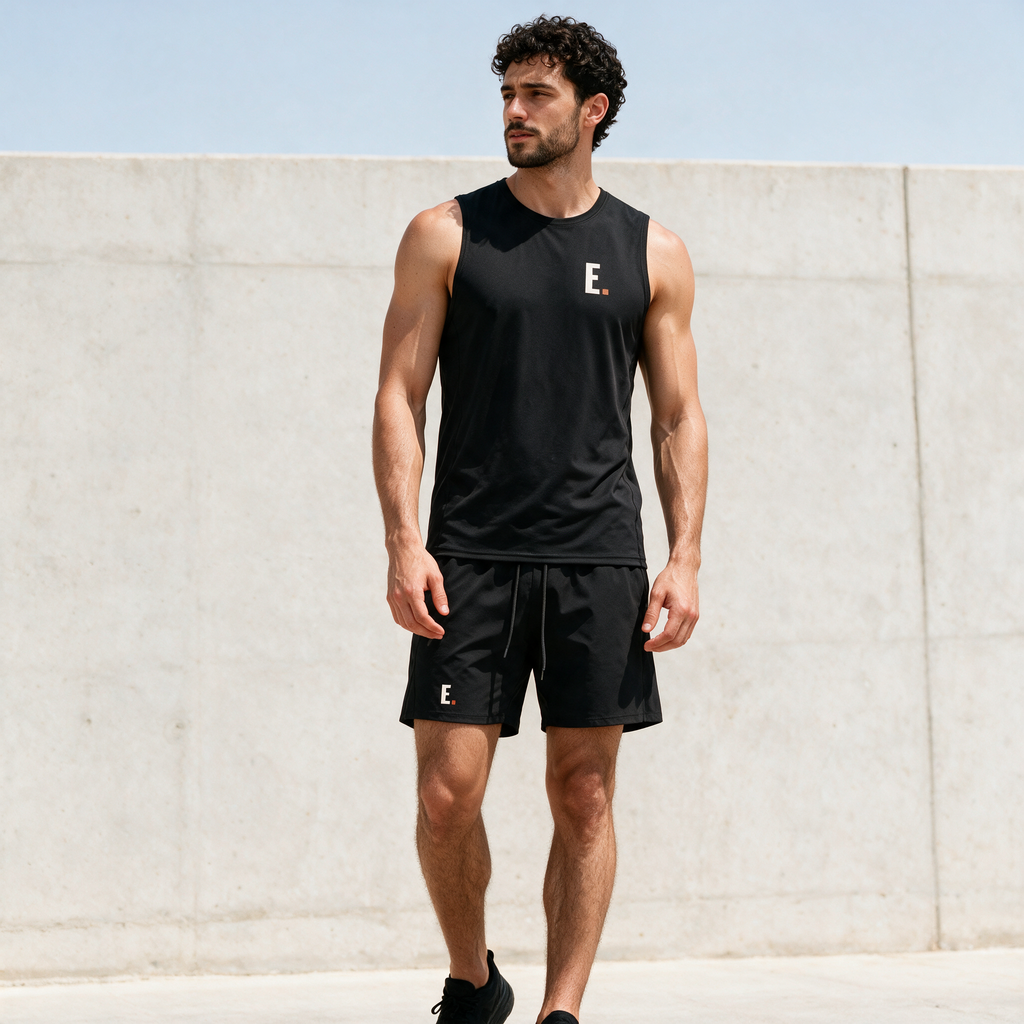 Model wearing the ENDUR Off Day Tank, detail view