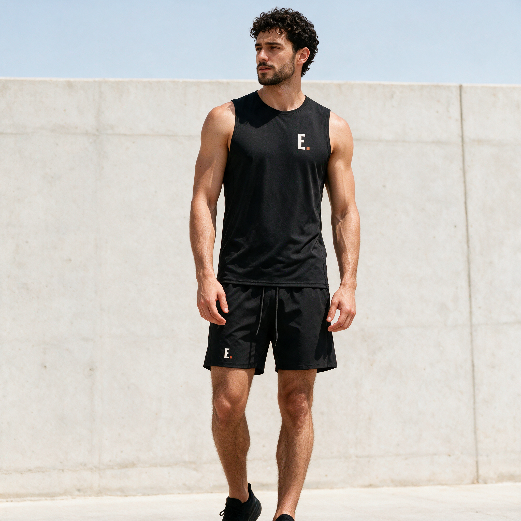 Model wearing the ENDUR Off Day Tank, detail view