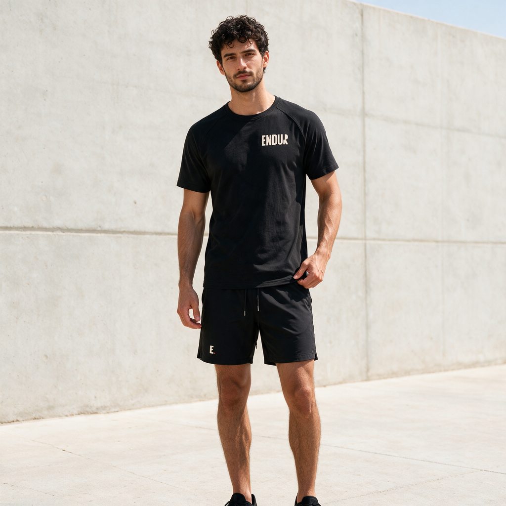 Model wearing the ENDUR Off Day Tee, styled view