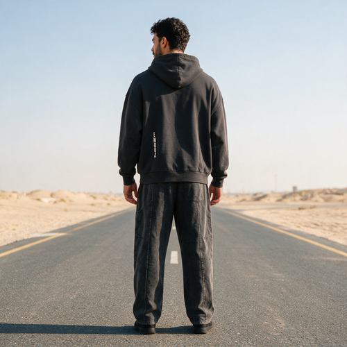 Model wearing the ENDUR Heavyweight Boxy Hoodie, back view