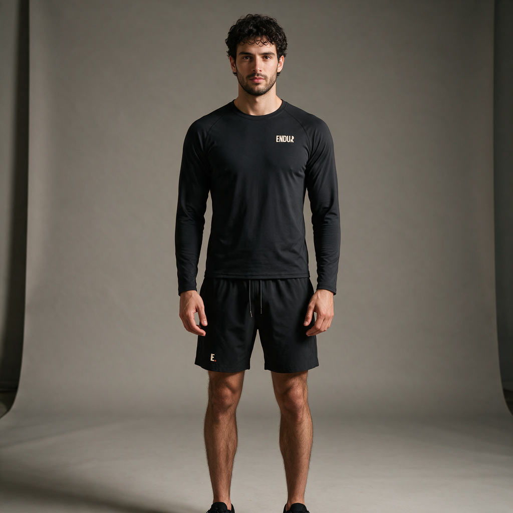 Model wearing the ENDUR Off Day Long Sleeve, studio front view
