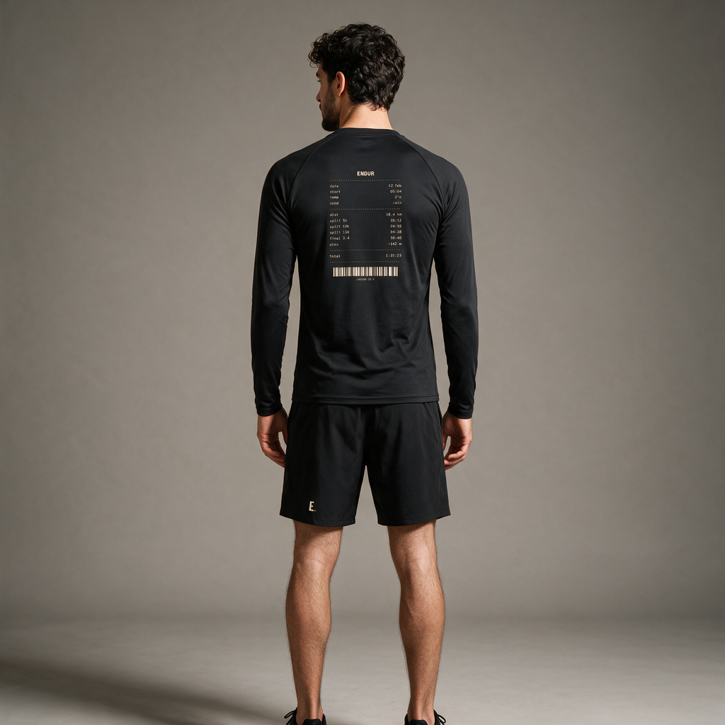 Model wearing the ENDUR Off Day Long Sleeve, studio back view