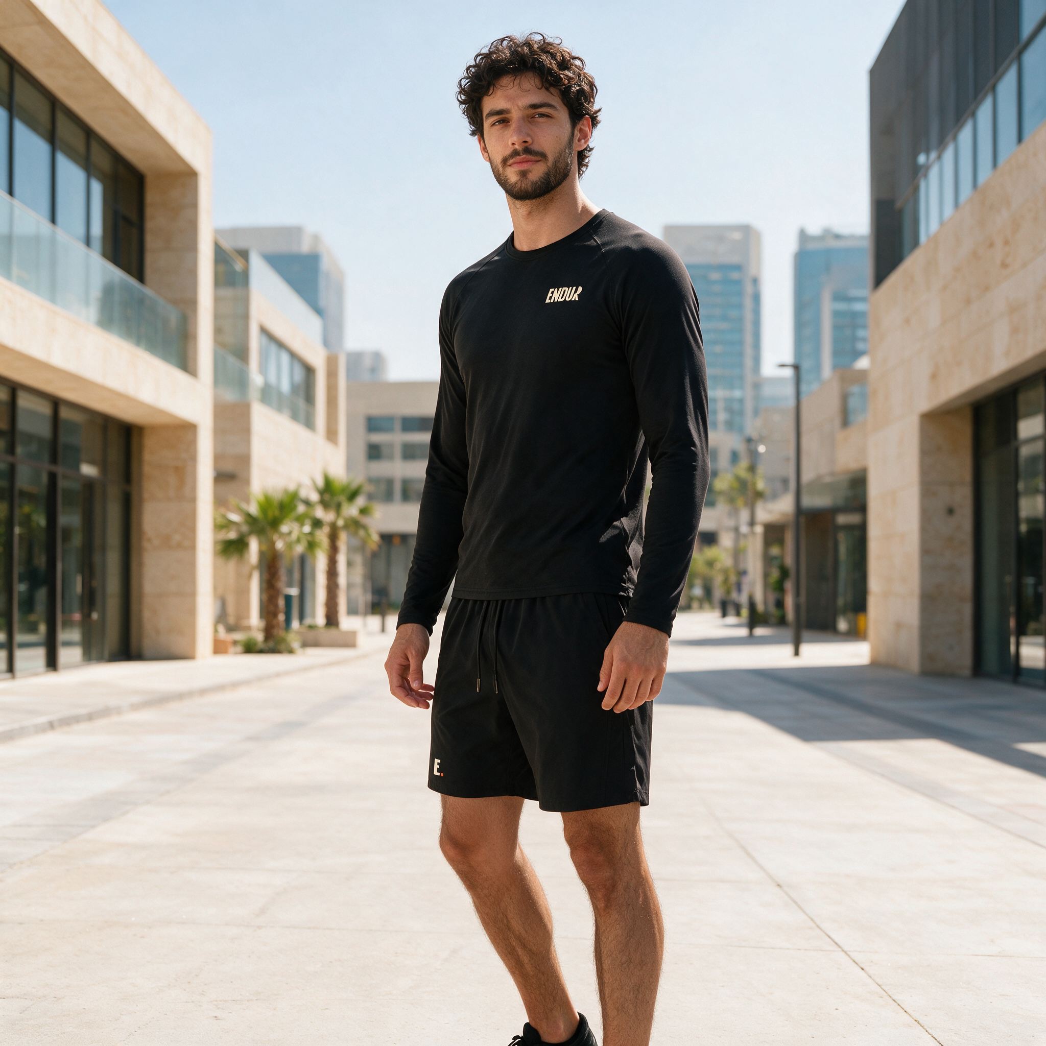 Model wearing the ENDUR Off Day Long Sleeve, in Dubai
