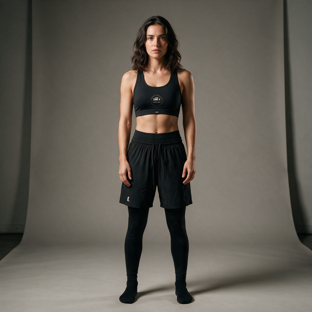 Model wearing the ENDUR Off Day Sports Bra, studio front view