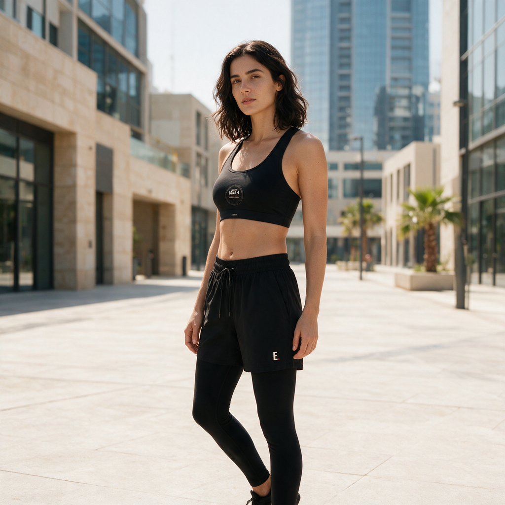 Model wearing the ENDUR Off Day Sports Bra, in Dubai