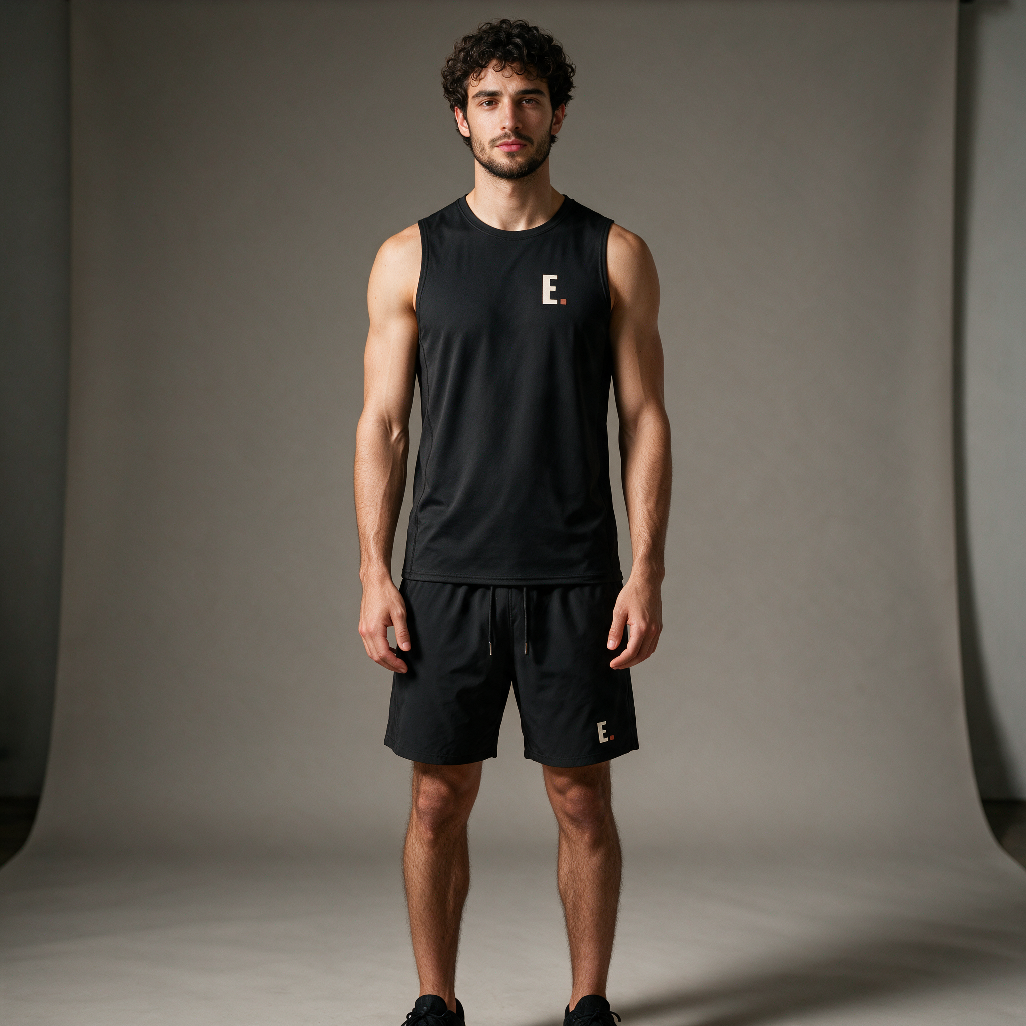 Model wearing the ENDUR Off Day Tank, studio front view