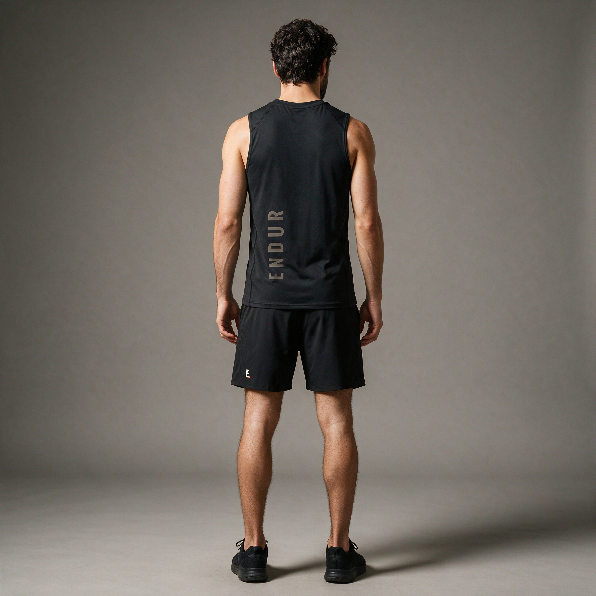 Model wearing the ENDUR Off Day Tank, studio back view