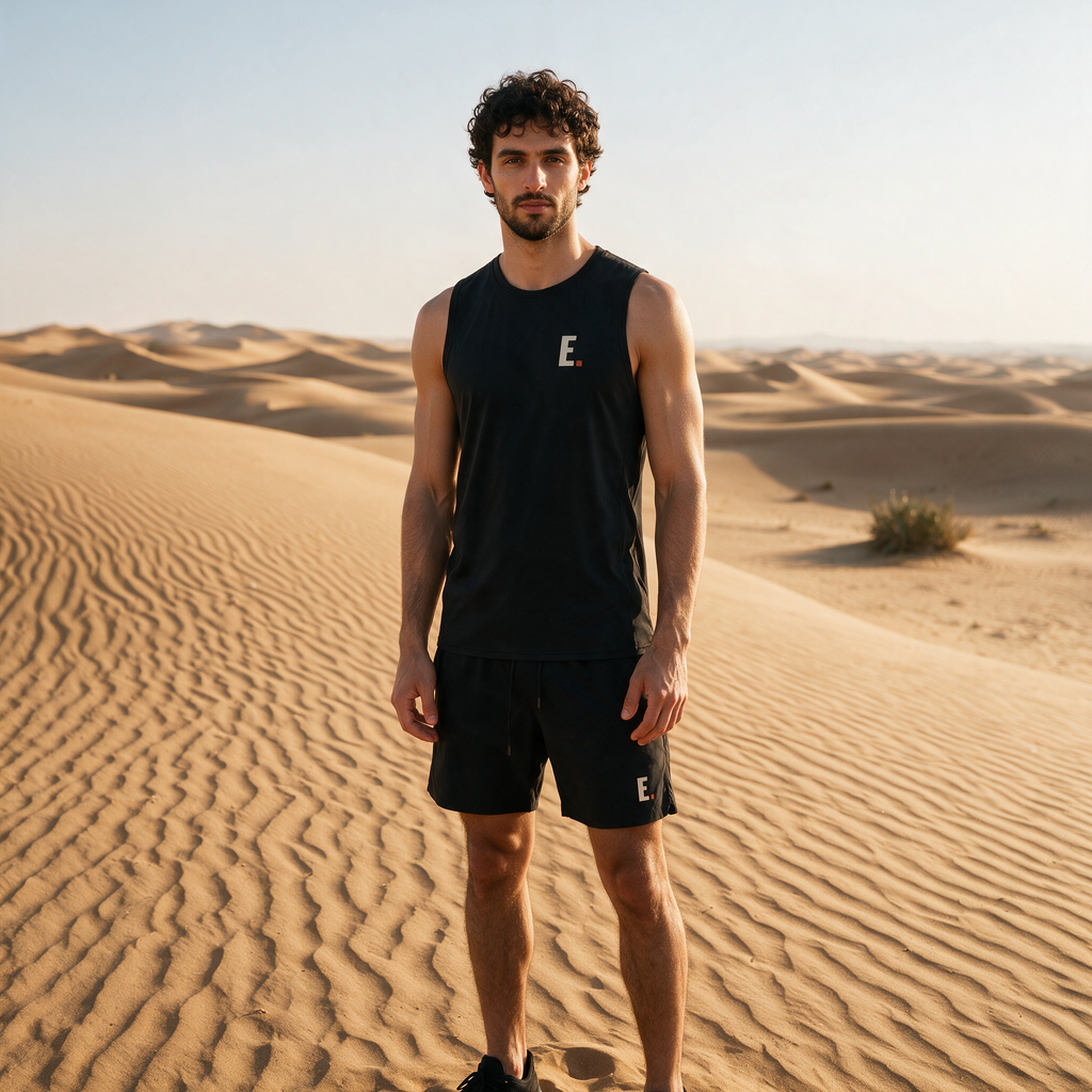 Model wearing the ENDUR Off Day Tank, in the desert
