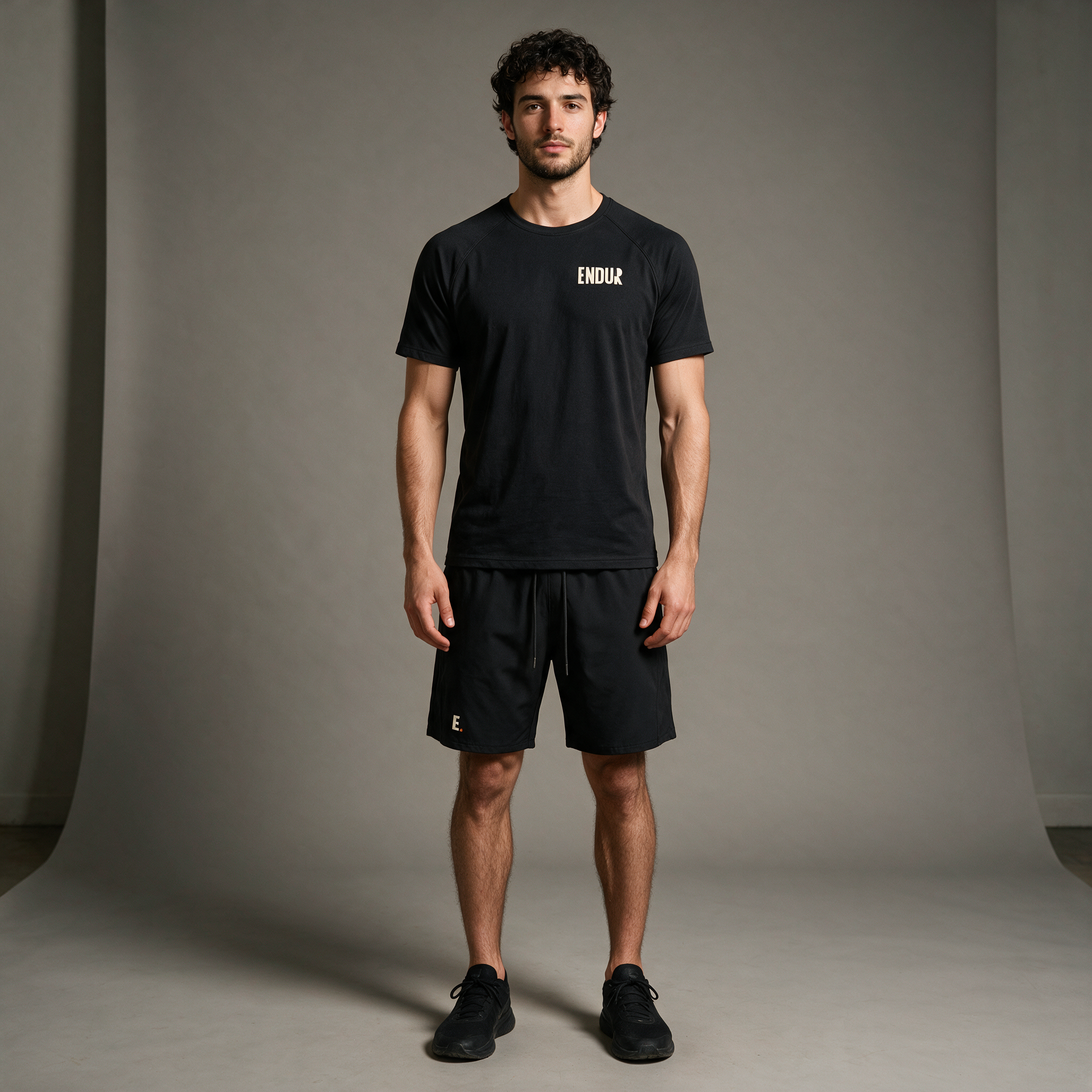 Model wearing the ENDUR Off Day Tee, studio front view