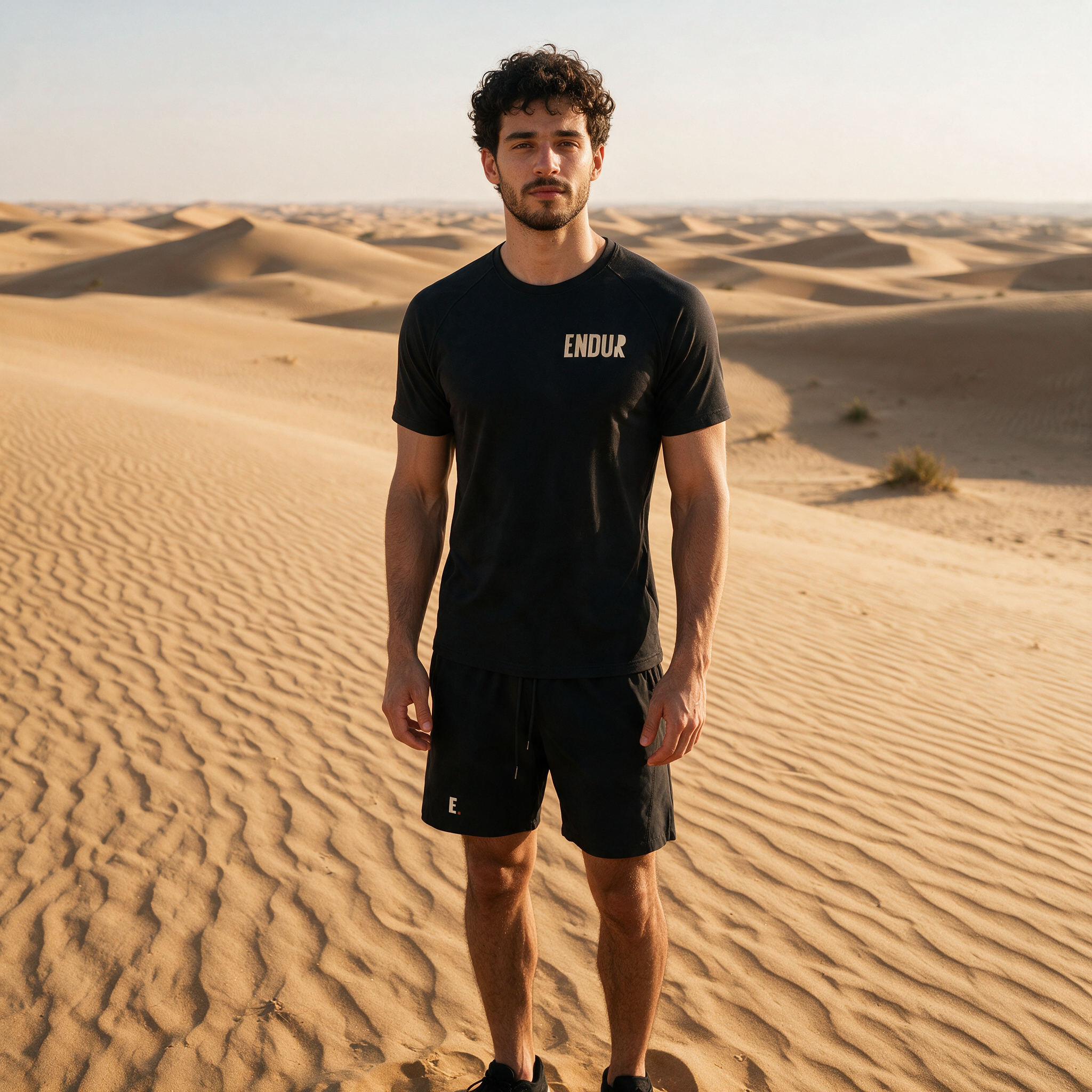 Model wearing the ENDUR Off Day Tee, in the desert