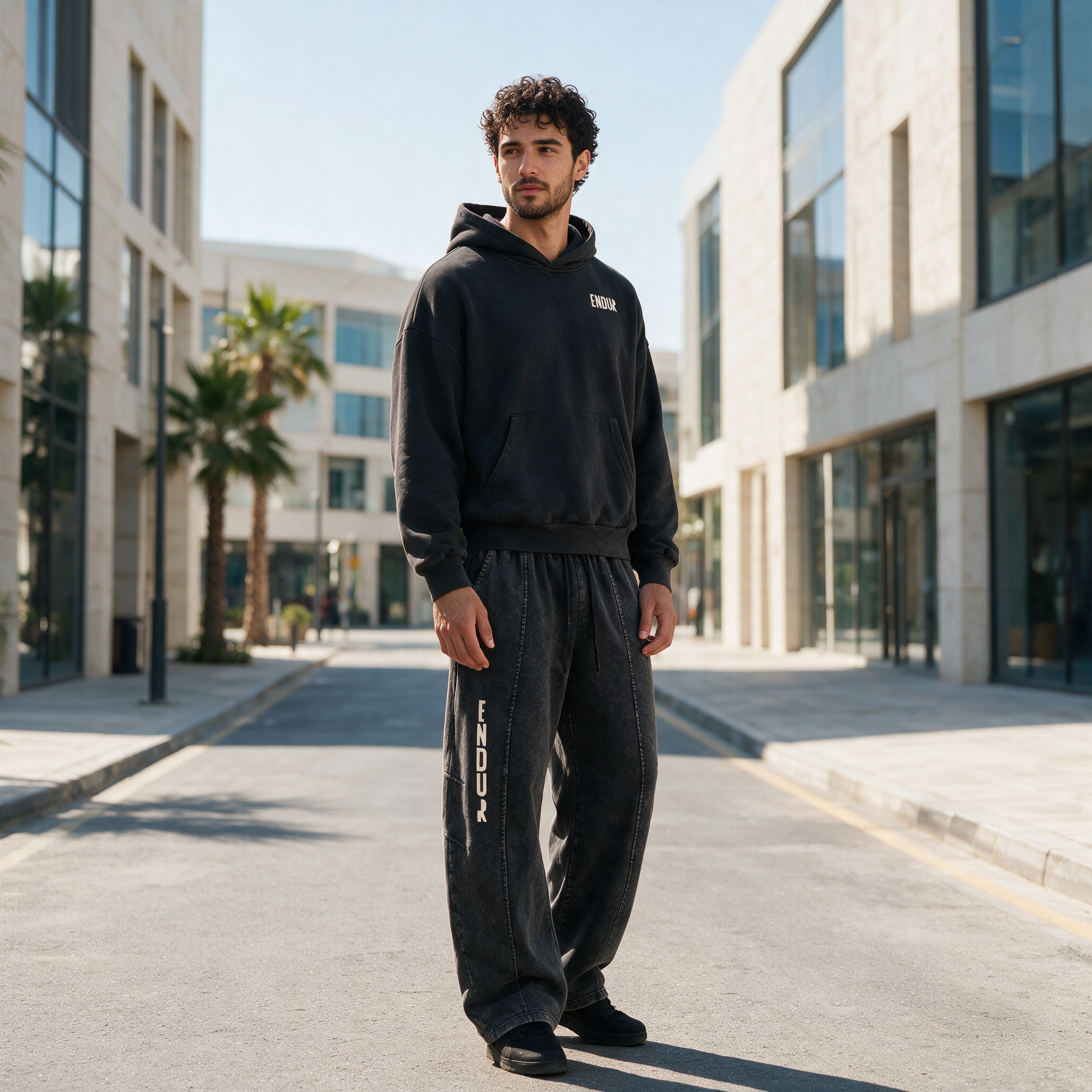 Model wearing the ENDUR Second Lap Set, in Dubai