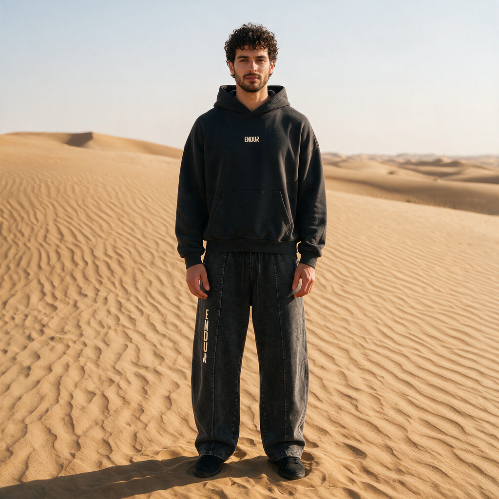 Model wearing the ENDUR Second Lap Set, in the desert