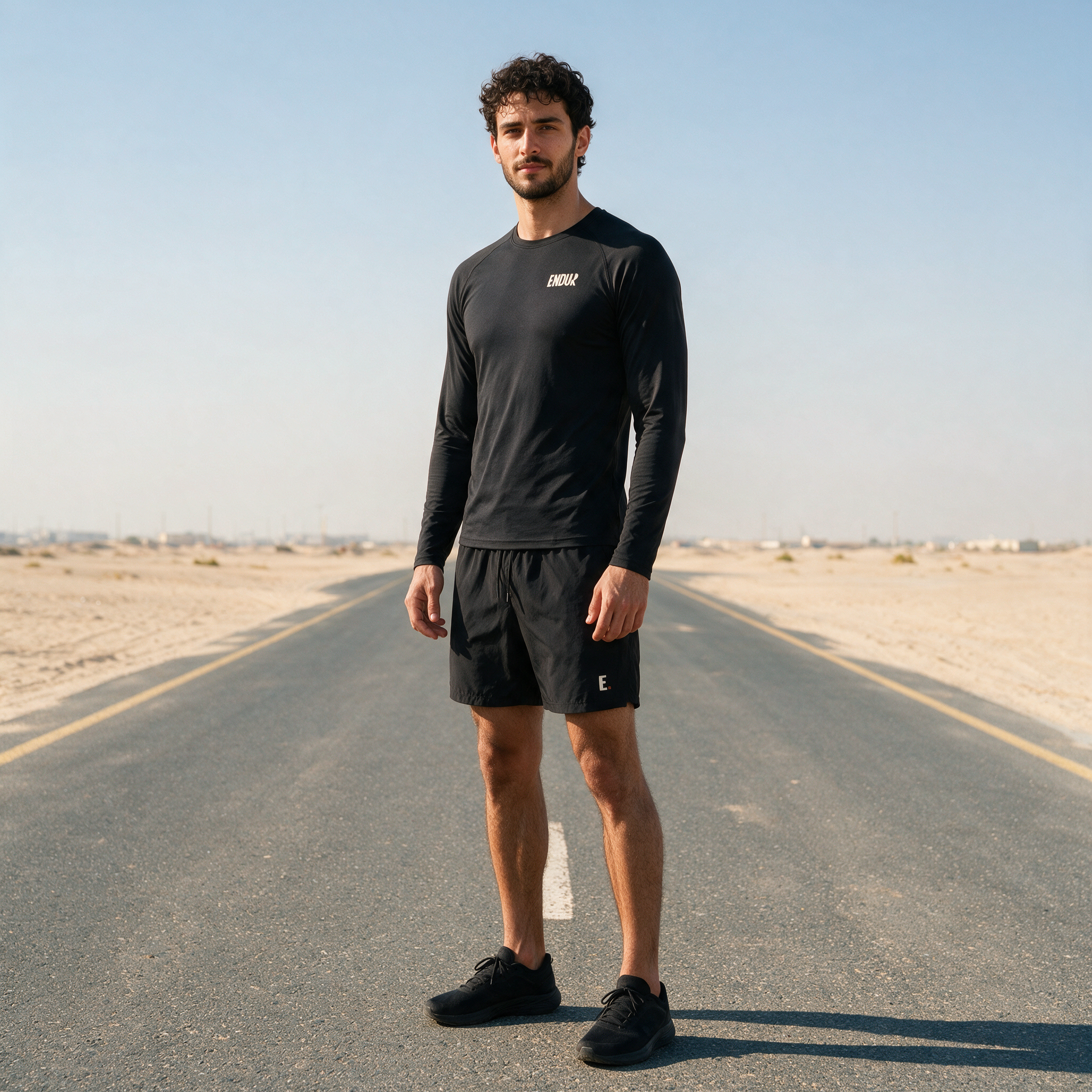 Model wearing the ENDUR Off Day Set, three quarter view