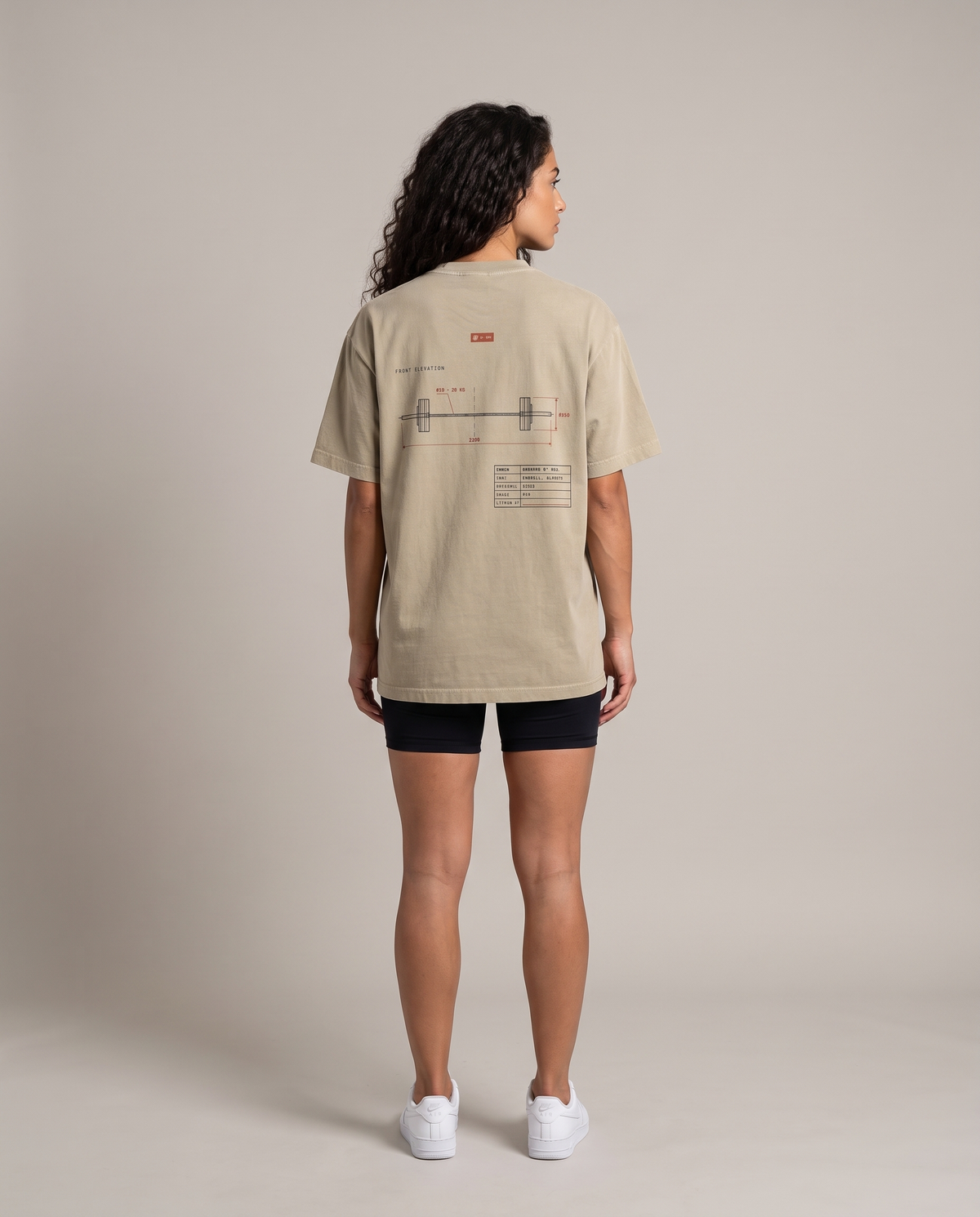 Load Drawing Oversized Tee — Khaki, back, worn by an ENDUR model
