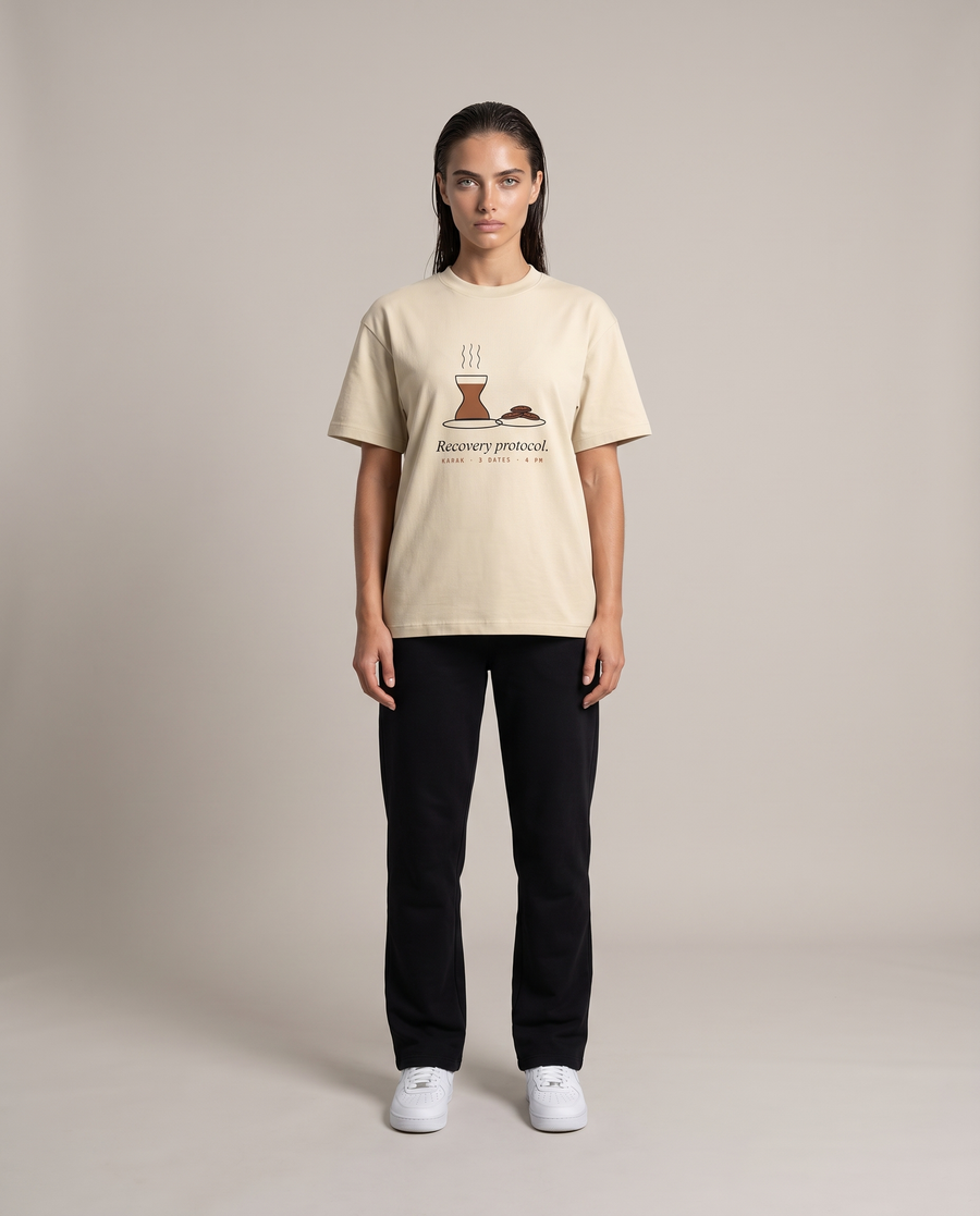 Recovery Protocol Tee — Milk Tea & Oat Gray