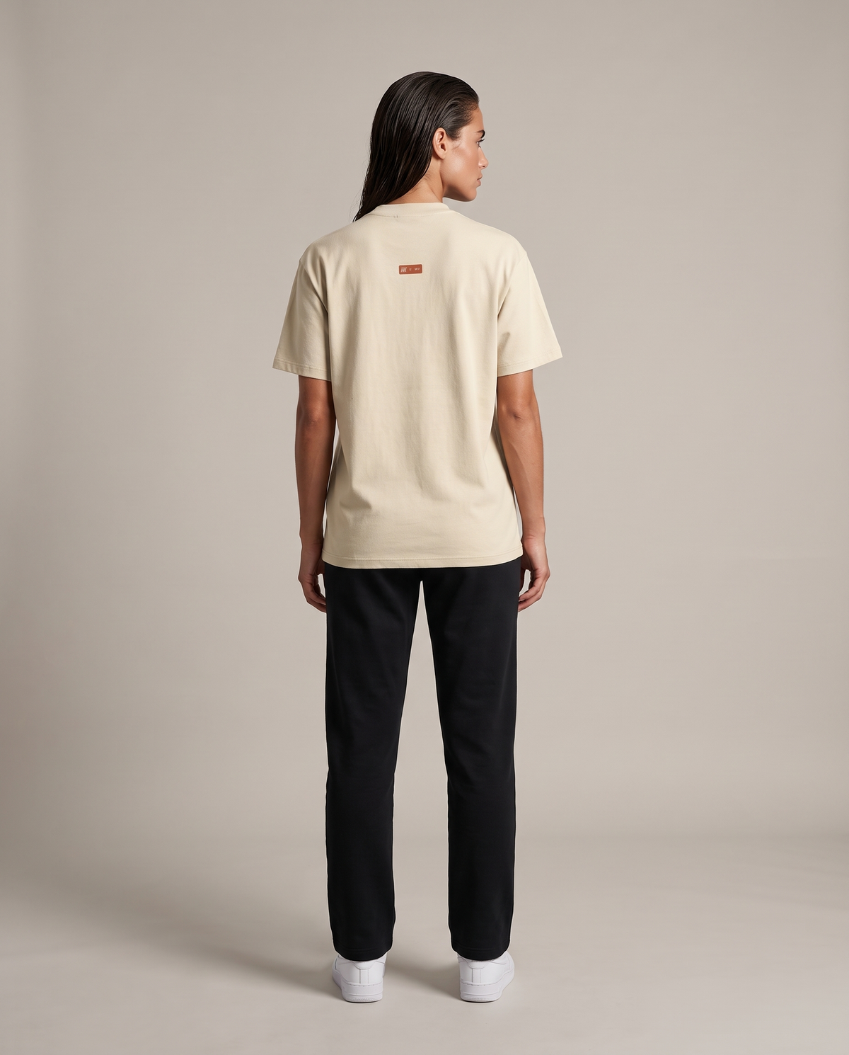 Recovery Protocol Tee — Milk Tea & Oat Gray, back, worn by an ENDUR model